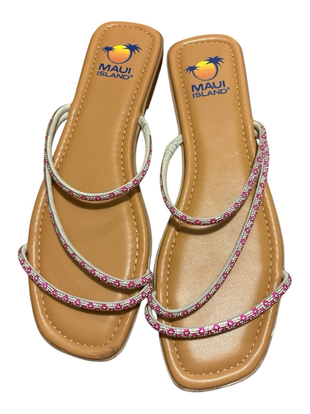 Maui Island “Daphne” Pink Rhinestone Flat Sandals – Size 11